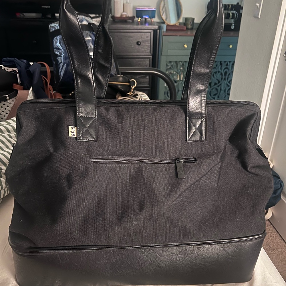 BEIS Black Duffel Bag with Faux-Leather Trim